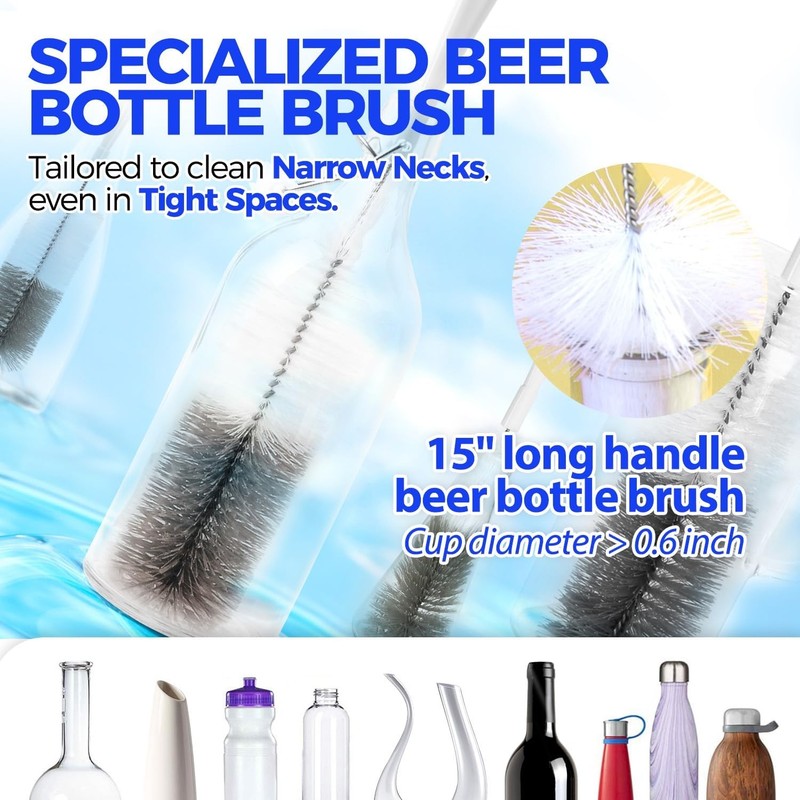 10 Pack Bottle Cleaning Brush Set, 15" Long Bottle Brushes with Straw Cleaners gallery