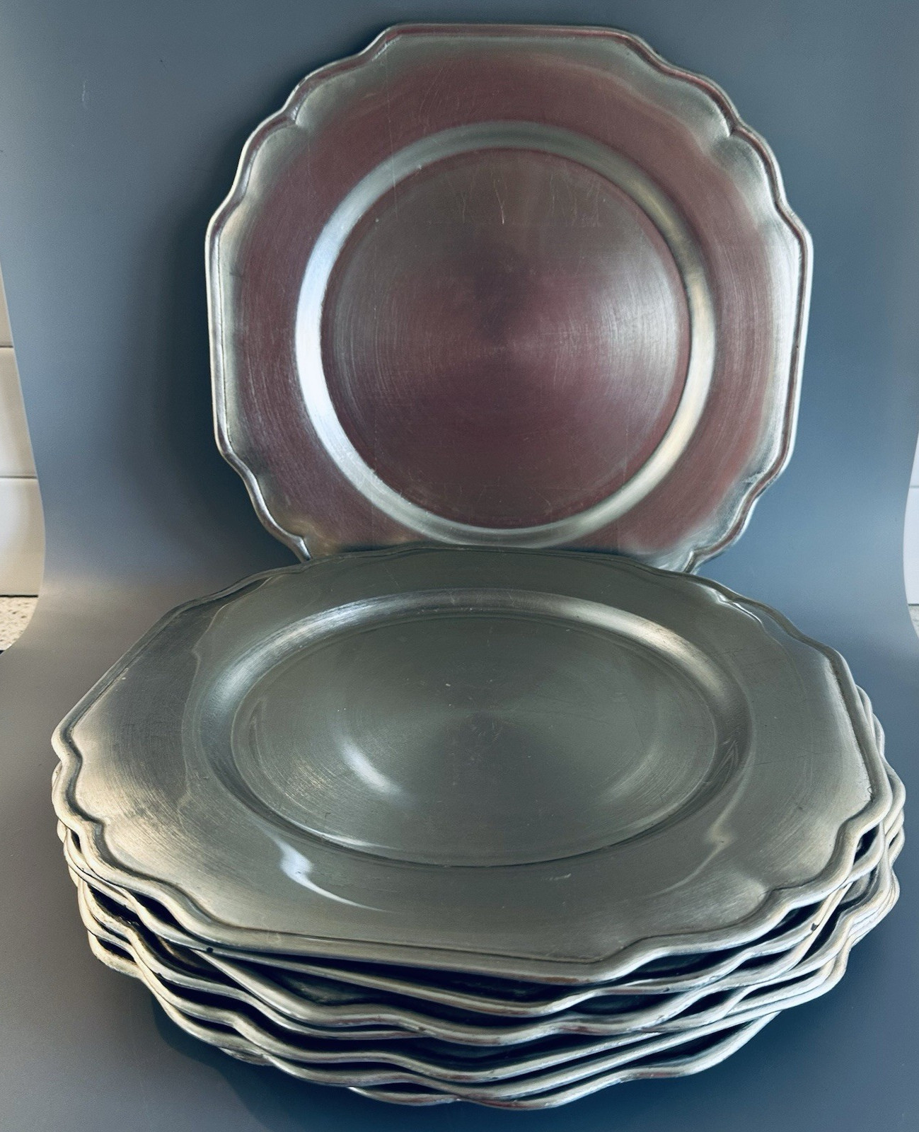 8 Mikasa Charger Baroque Silver Plates Plastic Silver 12" Plate gallery