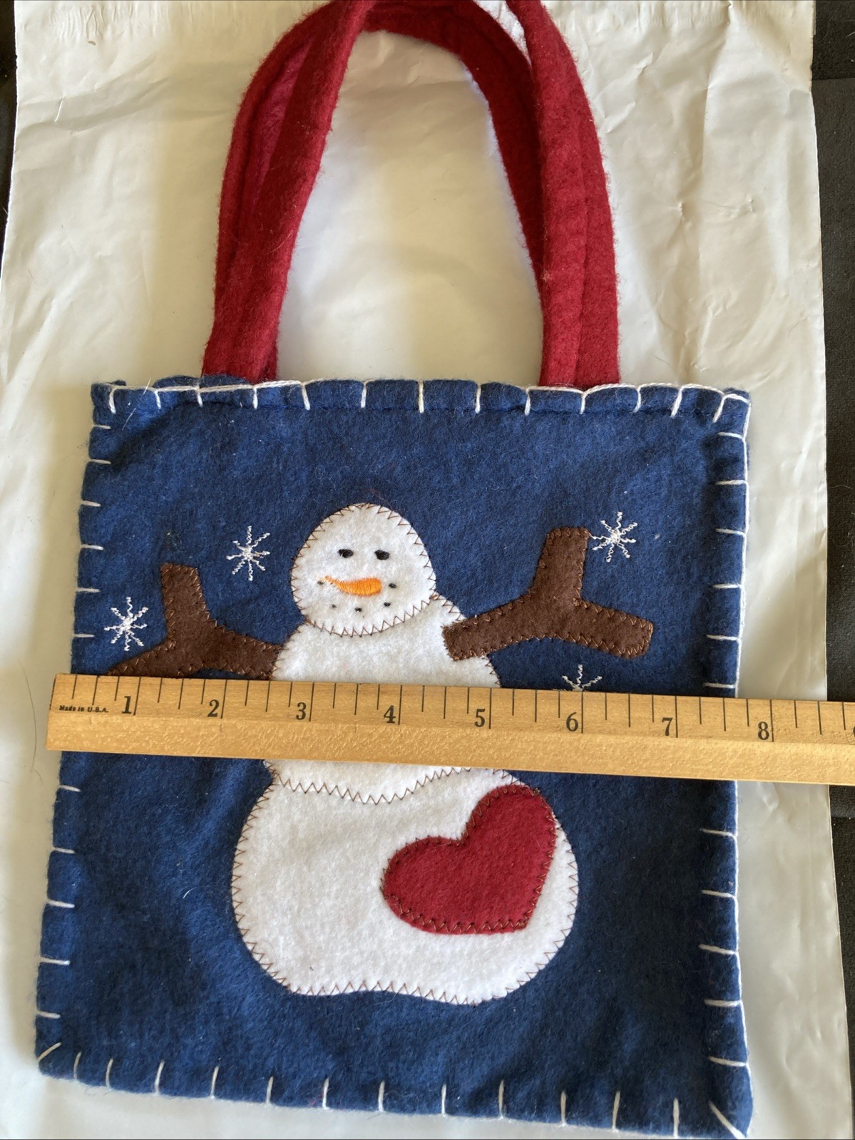 Small Felt Cloth Gift Bag SNOWMAN 8" L x 8" W 5½" Handles gallery