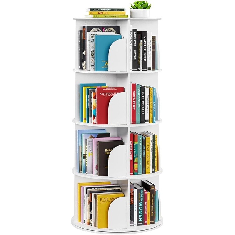 4 Tier Rotating Bookshelf Space Saving Book Organizer Home Office Kids Room New gallery