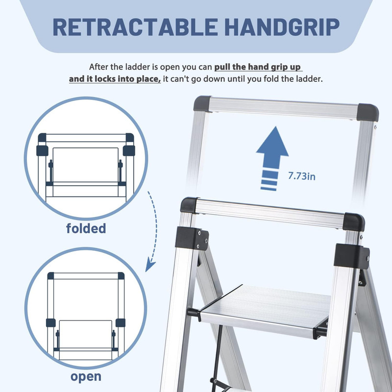 4 Step Ladder, Retractable Handgrip Folding Step Stool with Anti-Slip Wide Pedal gallery