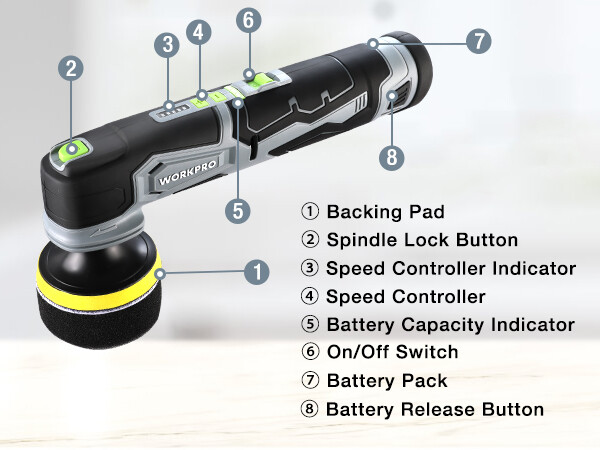 WORKPRO 12V Cordless Mini Buffer Polisher Kit 600-3000RPM 5 Variable Speed w/Bag gallery
