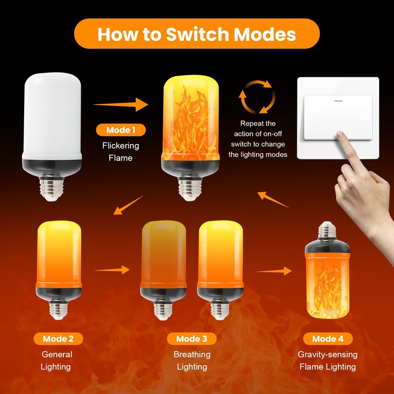 Led Flame Light Bulb, 4 Pack E26 Flickering Light Bulbs Flame Light Bulbs 4 Mode gallery