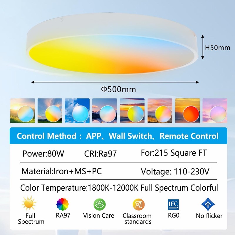 20" LED Sky Scenery Ceiling Light, 80W, Full Spectrum, ETL Certified gallery