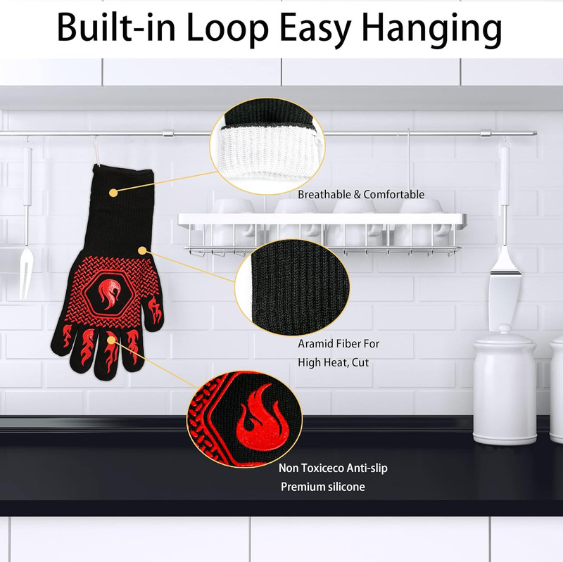 BBQ Fireproof Gloves, Grill Cut-Resistant 1472°F Heat Resistant Gloves, Non-Slip gallery