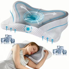 Memory Foam Bed Pillow For Side Back Stomach Sleeper Neck Pillow Cooling Case