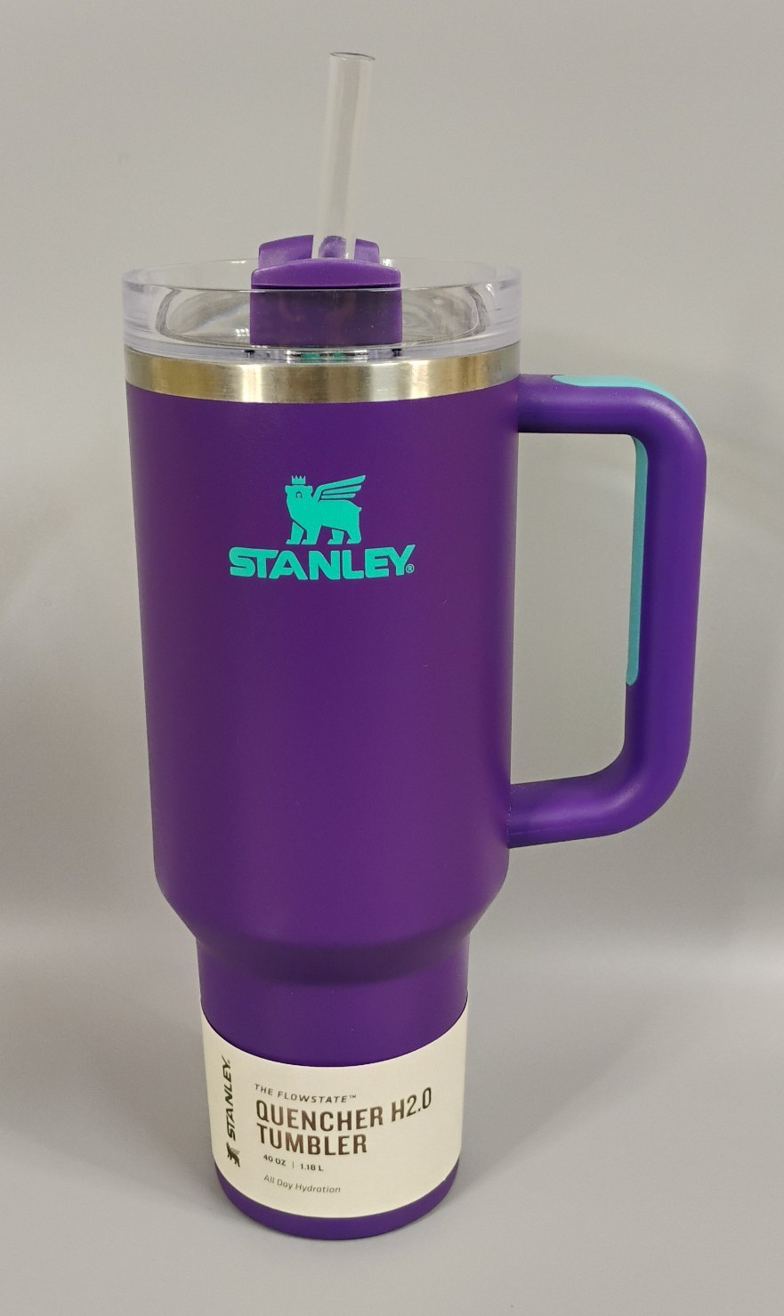 🥤 Rare Stanley Quencher H2.0 FlowState Tumbler 40oz – Deep Purple & Turquoise gallery