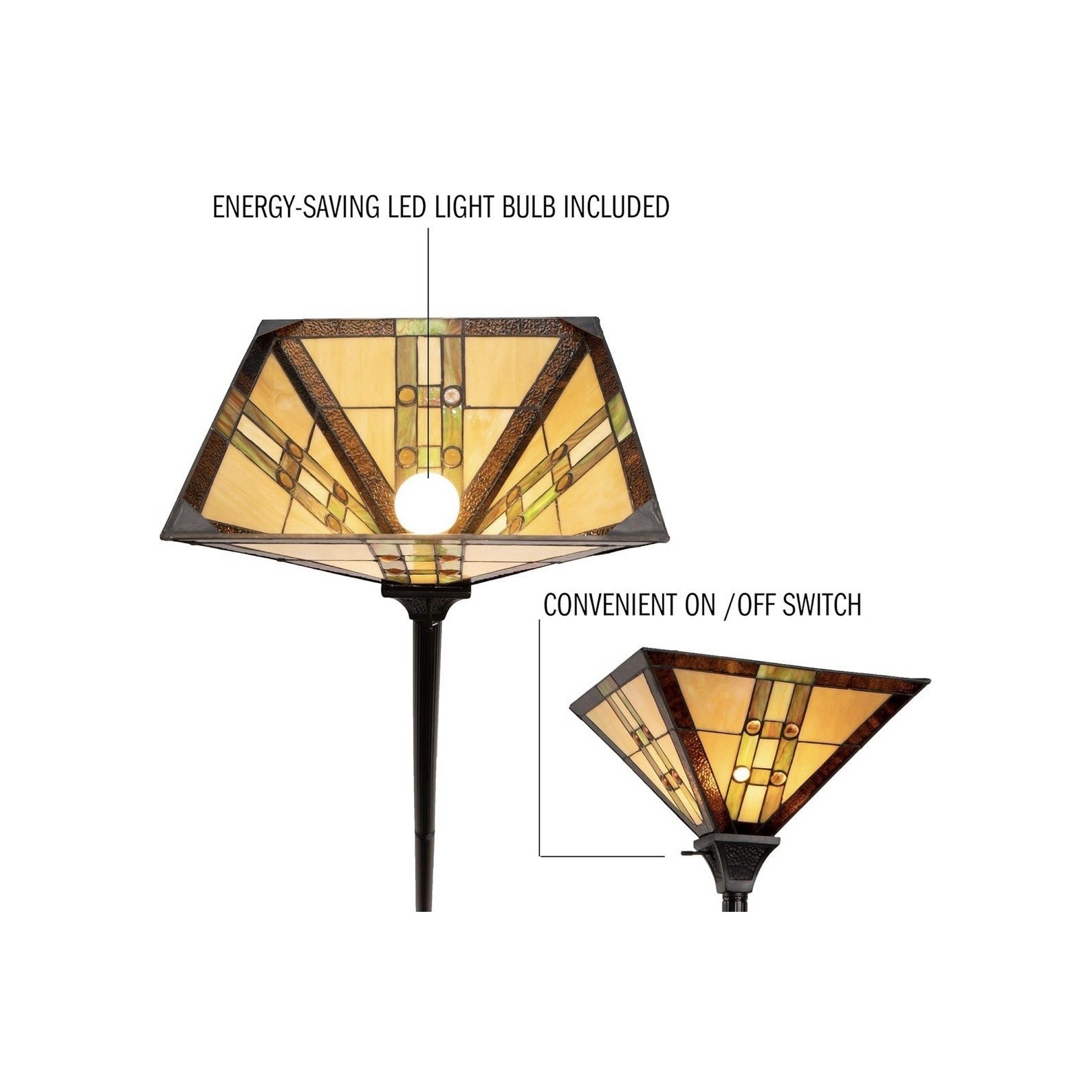 Tiffany Style Floor Lamp Mission Stained Glass Torchiere Lavish Home 72-TIFF-7 gallery