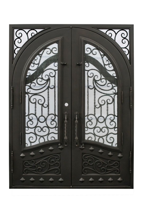 Canton Double Front Entry Wrought Iron Door Rain Glass 62" x 96" Right Active gallery