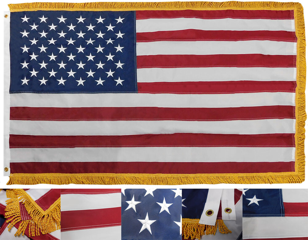 USA American Embroidered Ceremonial Flag With Gold Fringe W/ GROMMETS - US Flag gallery