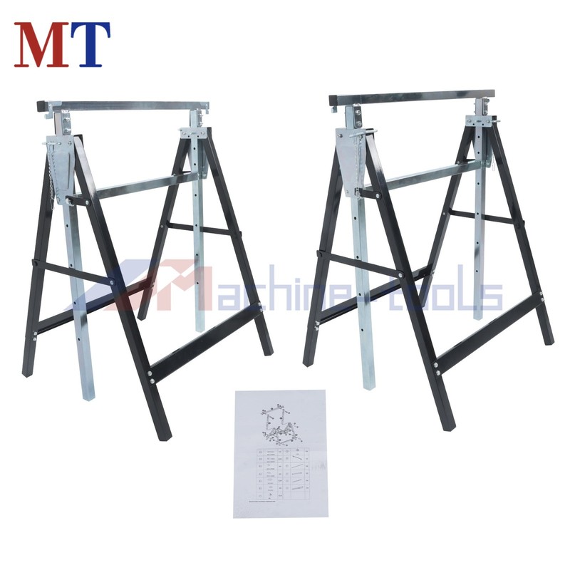 2 Pcs 7-Speed Adjustable Height Foldable Metal Sawhorse Work Stand 440 lbs gallery
