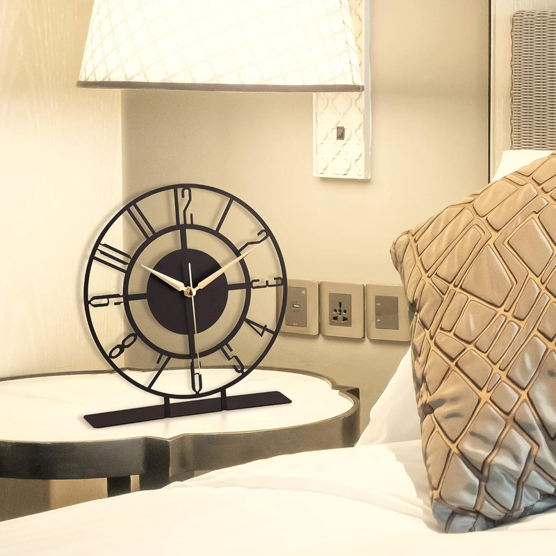 Metal Table Clock | 8.9 X 9.5 Inch Size round Silent Running Metal Black Clocks gallery