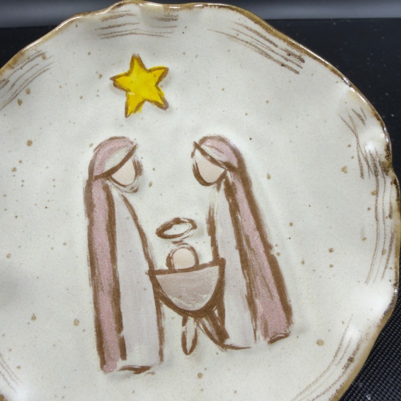 Mudpie Ceramic Nativity Scene Decorative Plate Christmas Decor White Brown Star gallery