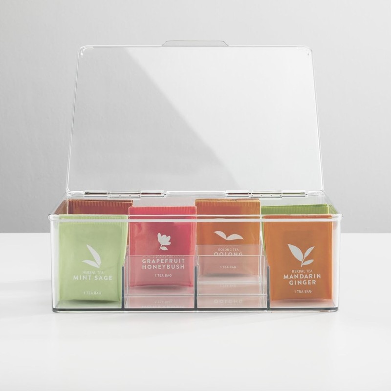 mDesign Plastic Stackable Tea Bag Storage Bin Organizer Box Holder with Lid for gallery