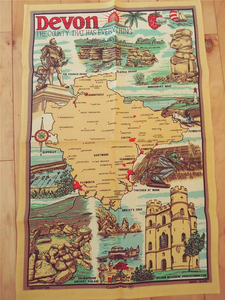 CAUSEWAY COTTON TEA KITCHEN TOWEL DEVON ENGLAND UK MAP OF COUNTY SIGHTS gallery