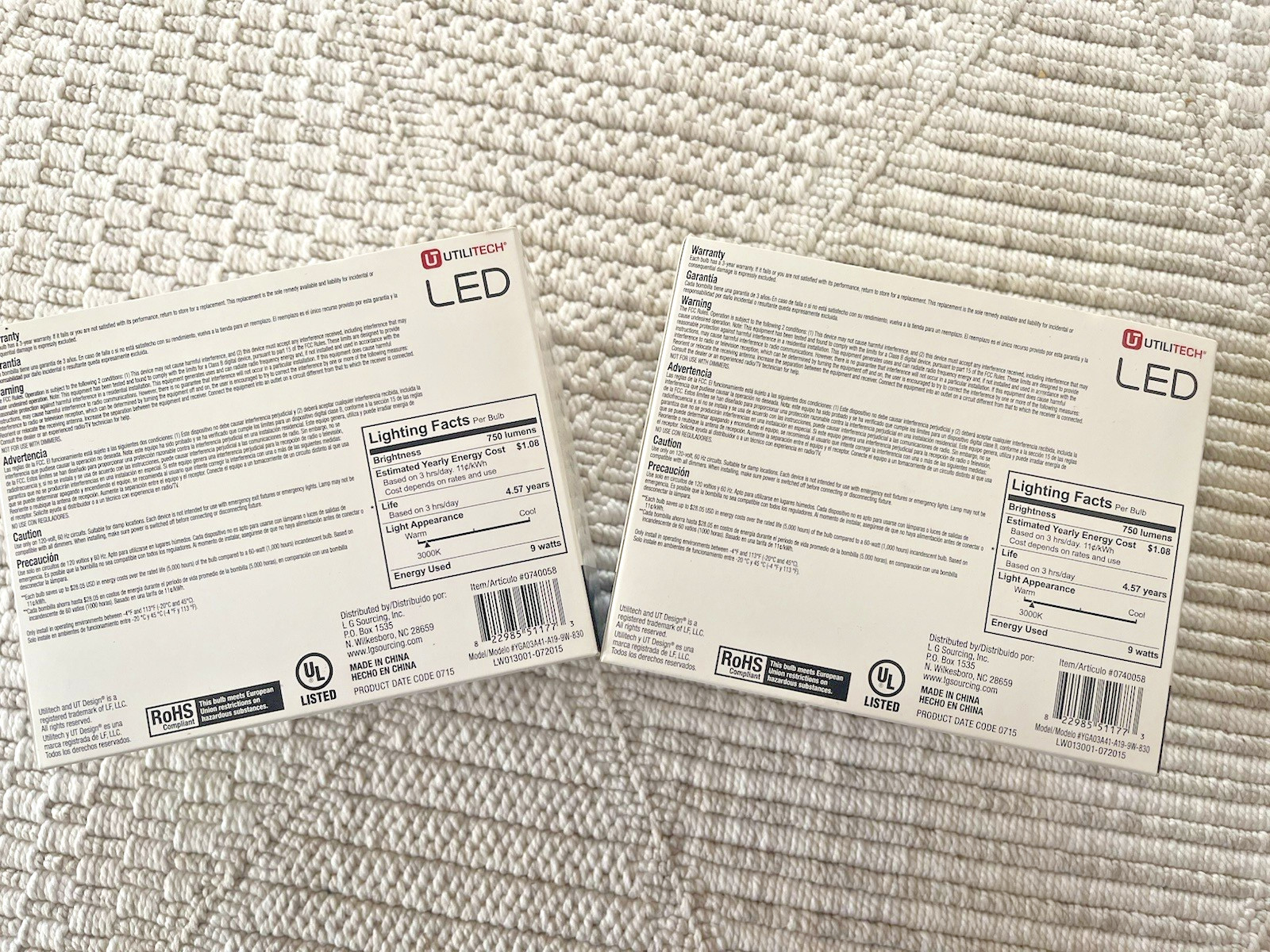 (12PK) Utilitech A19 LED Light Bulb -8W (60W EQ) -Soft White 750lm -Non Dim-NEW gallery