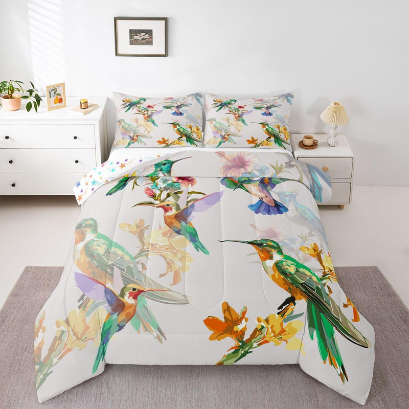 Erosebridal Birds Comforter Set Full Hummingbird Bedding Set Blue Green Spring gallery