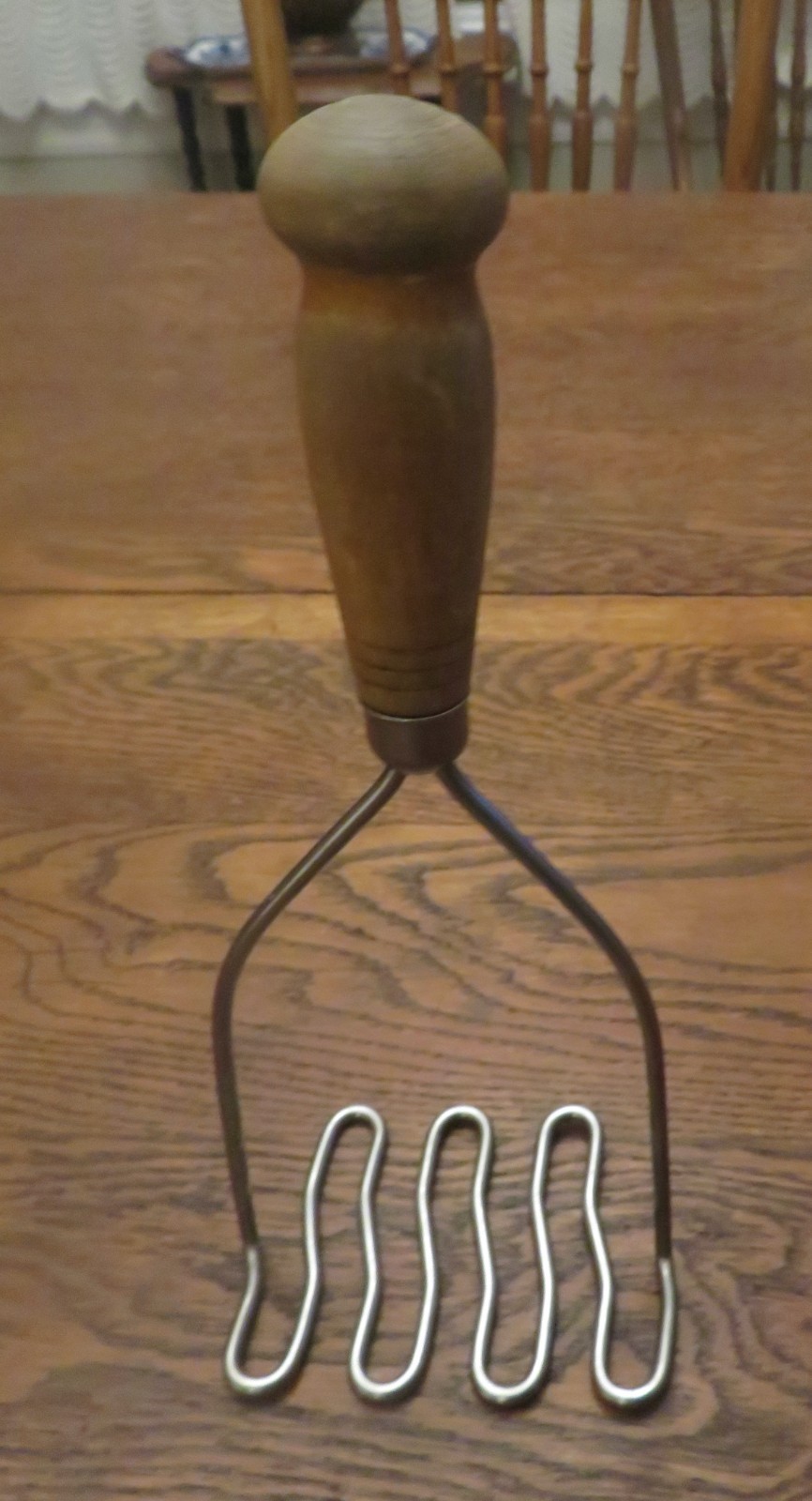 Retro Primitive Potato Canning Masher Smasher Wooden Handle Heavy Sturdy Metal gallery