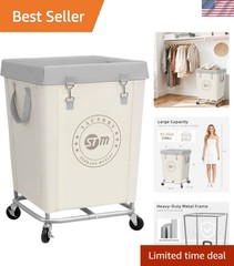 Durable Wheeled Industrial Laundry Cart – 18”L x 18”W x 31”H in Beige