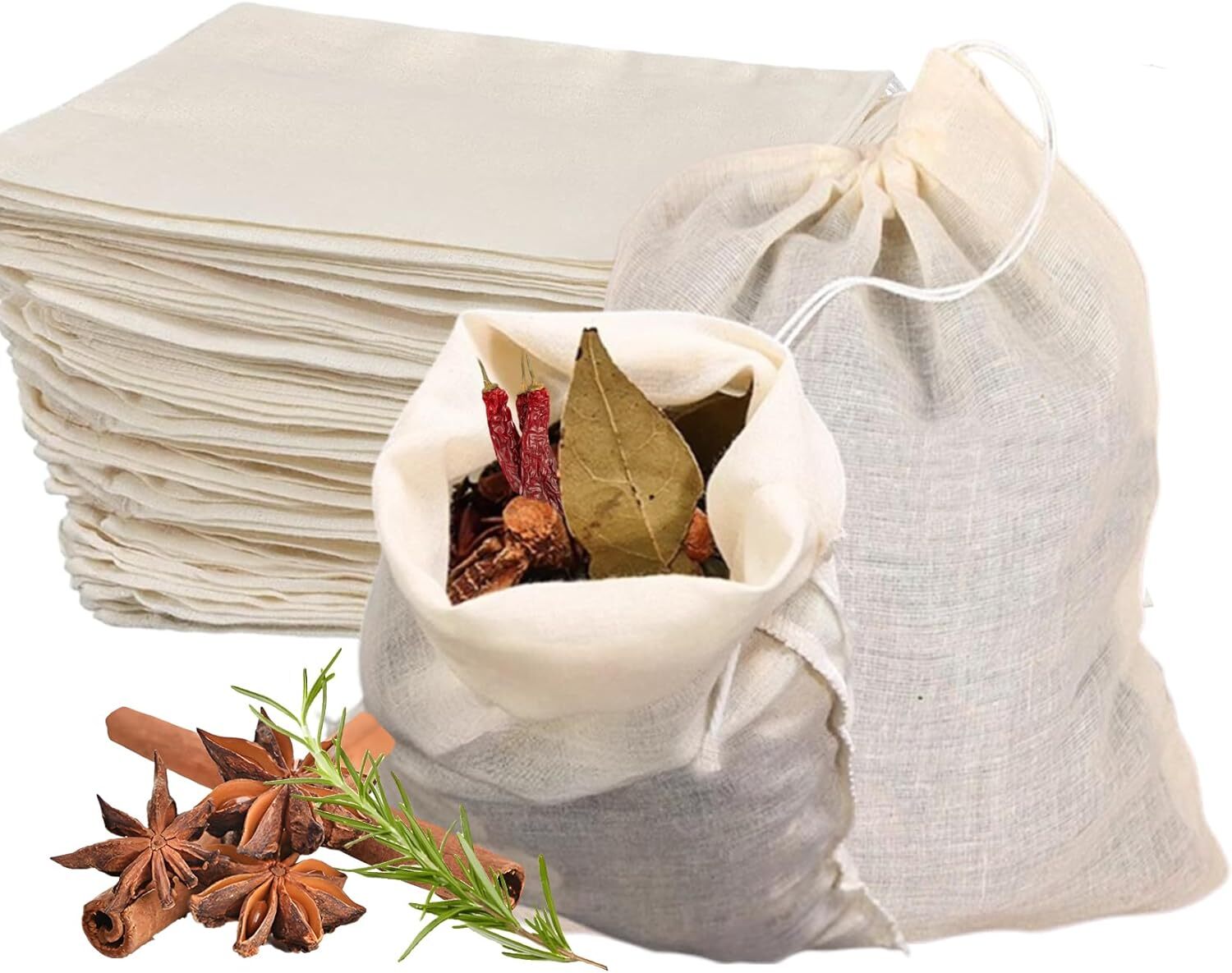 50PCS Spice Bags for Cooking-Reusable Tea Bags,Reusable Sachet Drawstring Packin gallery