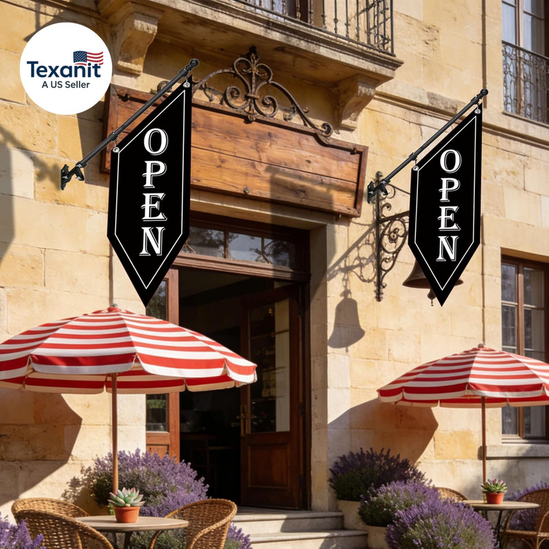 OPEN Flag with Pole Kit, Double-Sided Heavy Duty Hanging Banner Sign with Metal gallery