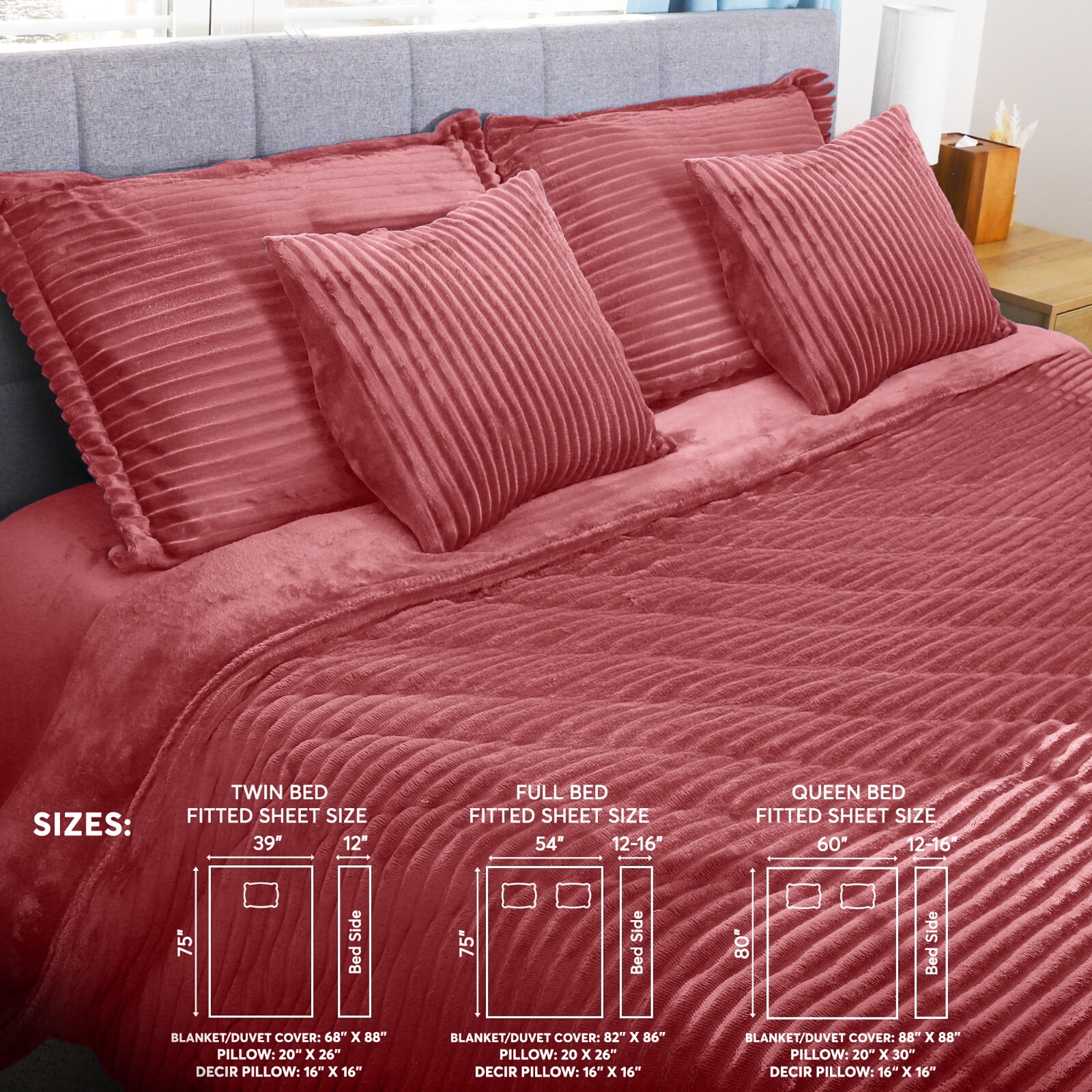 LETOM Flannel Warm & Cozy 6 PC Bedding Set, Duvet Cover/Comforter, Ribbed Velvet gallery