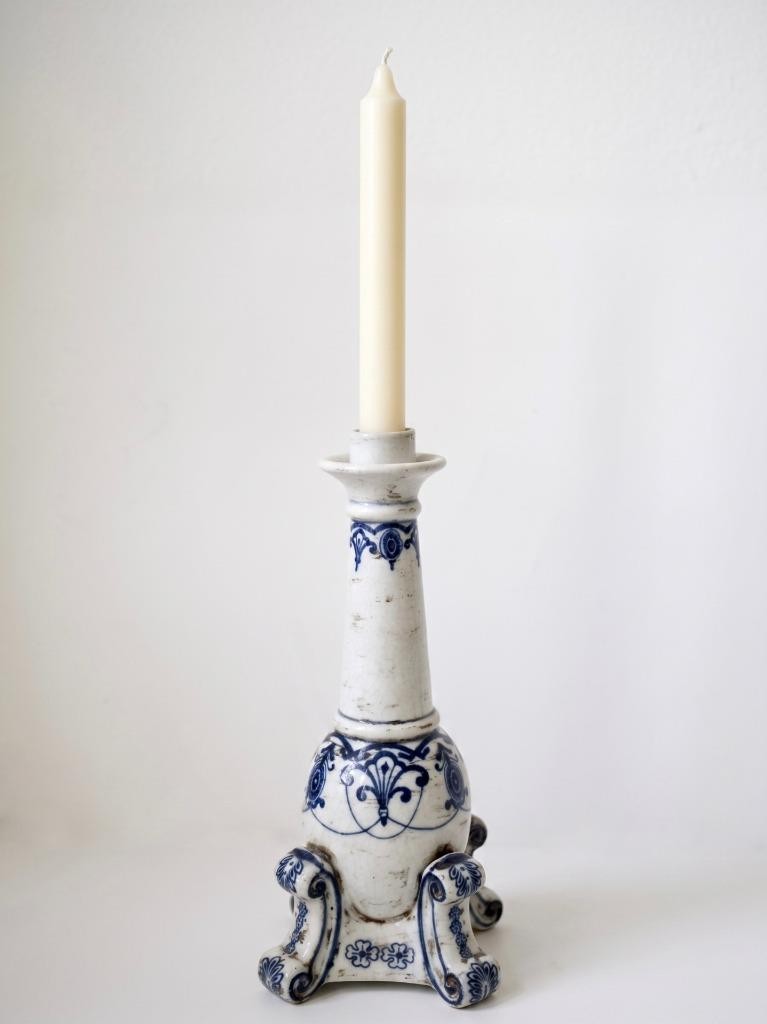 Antique Style Cobalt Blue & White Baluster Candlestick 12.5 Tall French Country gallery