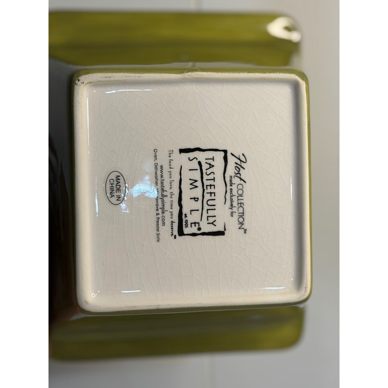 Tastefully Simple Host Collection Serving Bowl Green Leaf Embossed Ceramic gallery