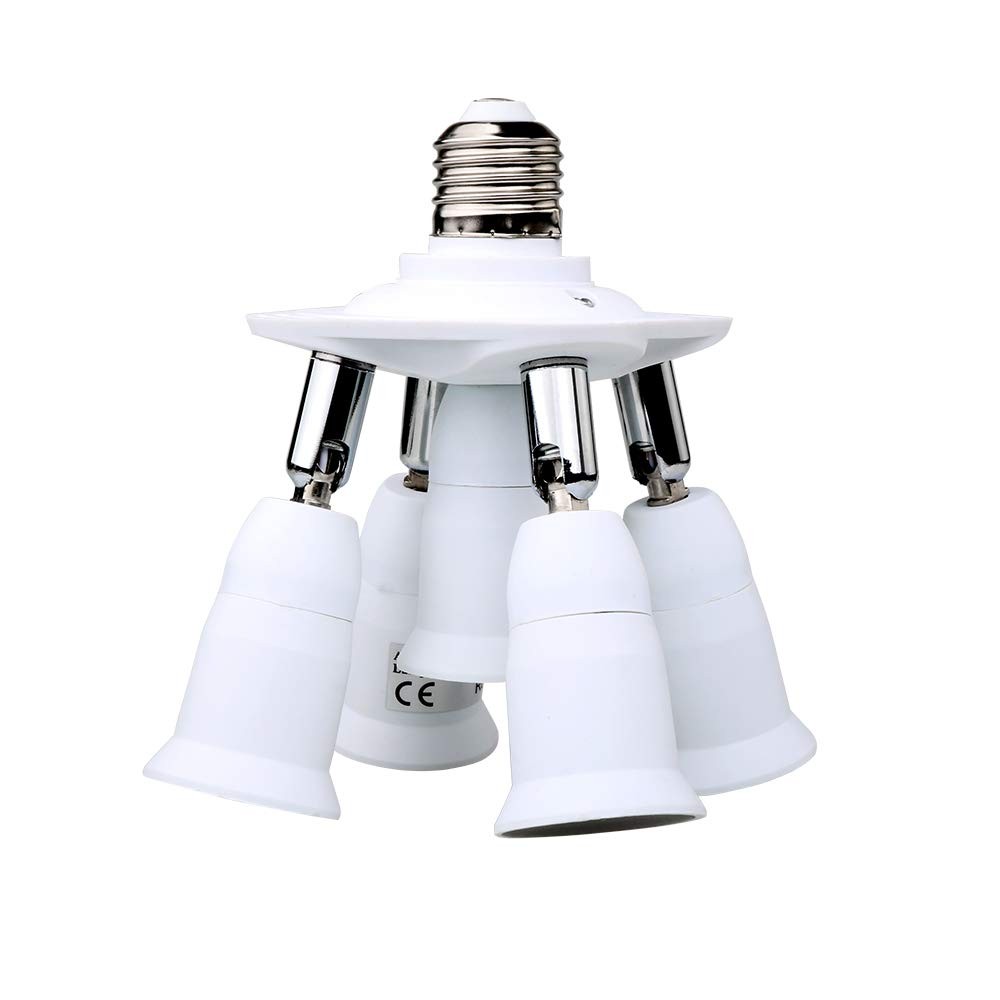 5 in 1 E26 Light Bulb Socket Splitter Converter Adapter 360 Degree Adjustable I