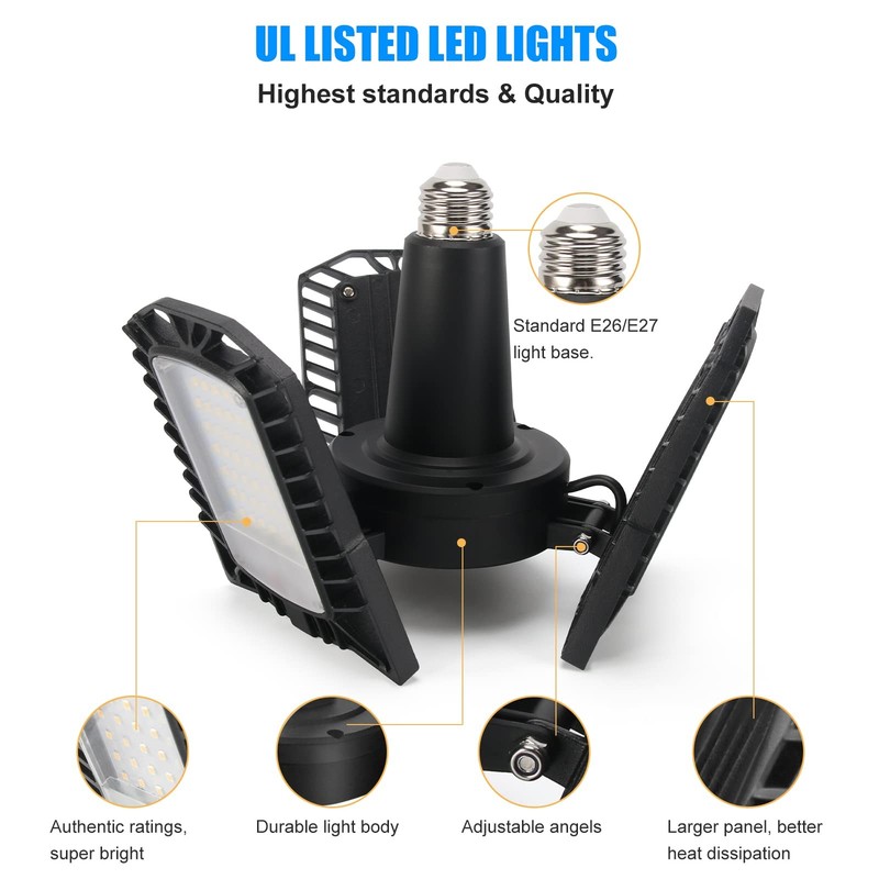 UL Certified LED Garage Ceiling Lights, 8000 Lumens, E26/E27 Adjustable Trili... gallery