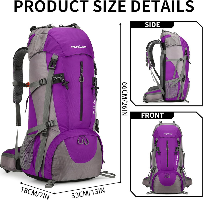 70L Camping Hiking Backpack with Rain Cover Waterproof Backpacking Backpack for  2