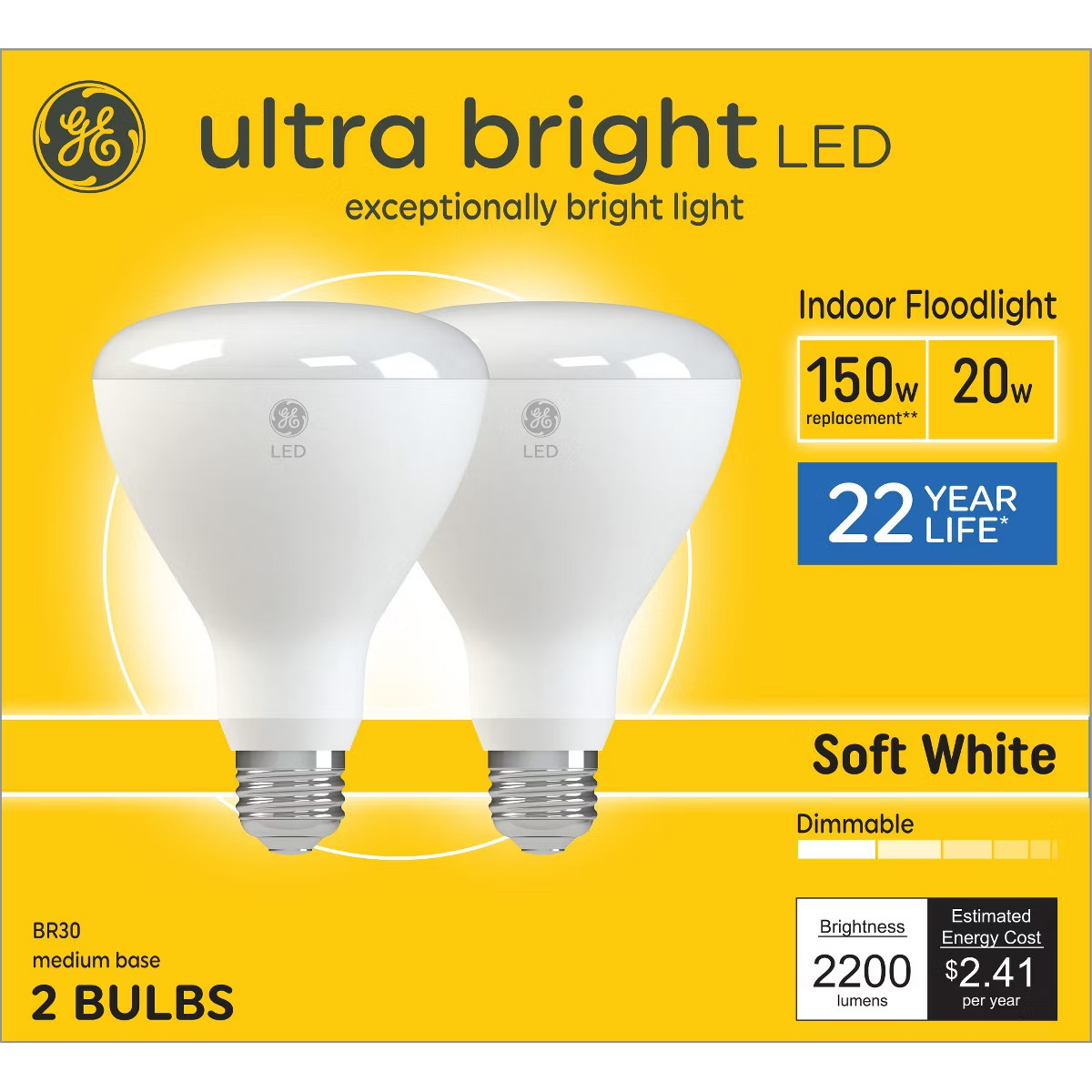 Ultra Bright 150w Rep LED 20w Indoor Flood Bulbs BR30 Med Base Soft White 2-bulb gallery