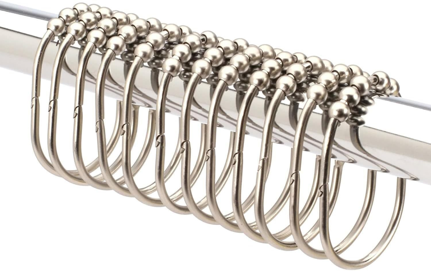 2LB Depot Wide Shower Curtain Rings/Hooks Set, Decorative Brushed Satin Nickel F gallery