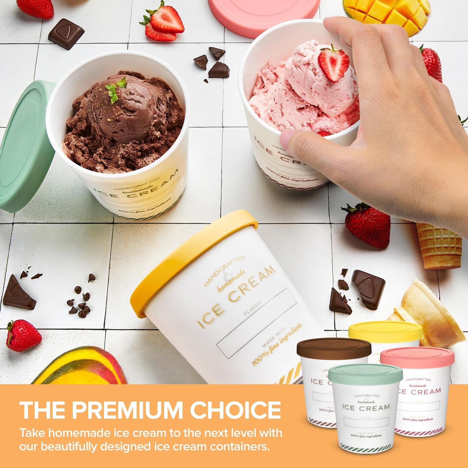 Stock Your Home 16oz Ice Cream Containers 16 oz, Brown, Yellow, Green, Pink gallery