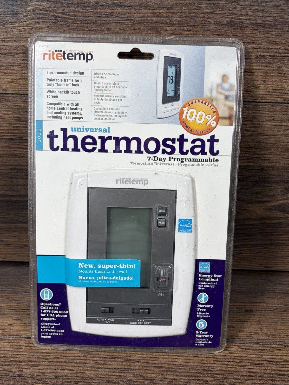 RiteTemp Universal Thermostat 7-Day Programmable 6036 NEW SEALED gallery