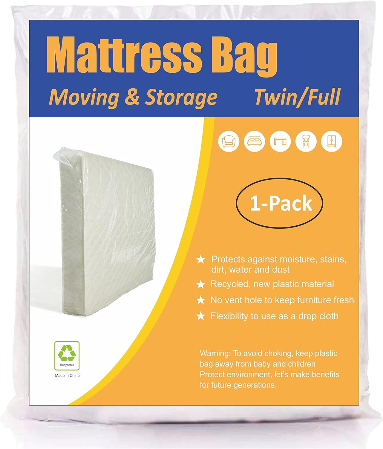 Mattress Bag for Moving and Storage, Twin and Full Size, 1 Pack gallery