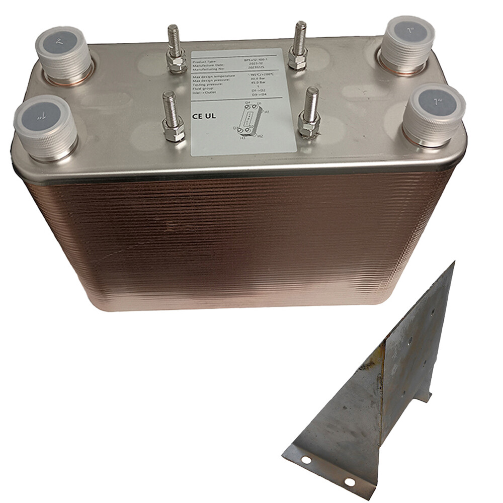 5"x12" Brazed 100 Plate Heat Exchanger [1-1/4" MPT] w/Mounting Bracket gallery