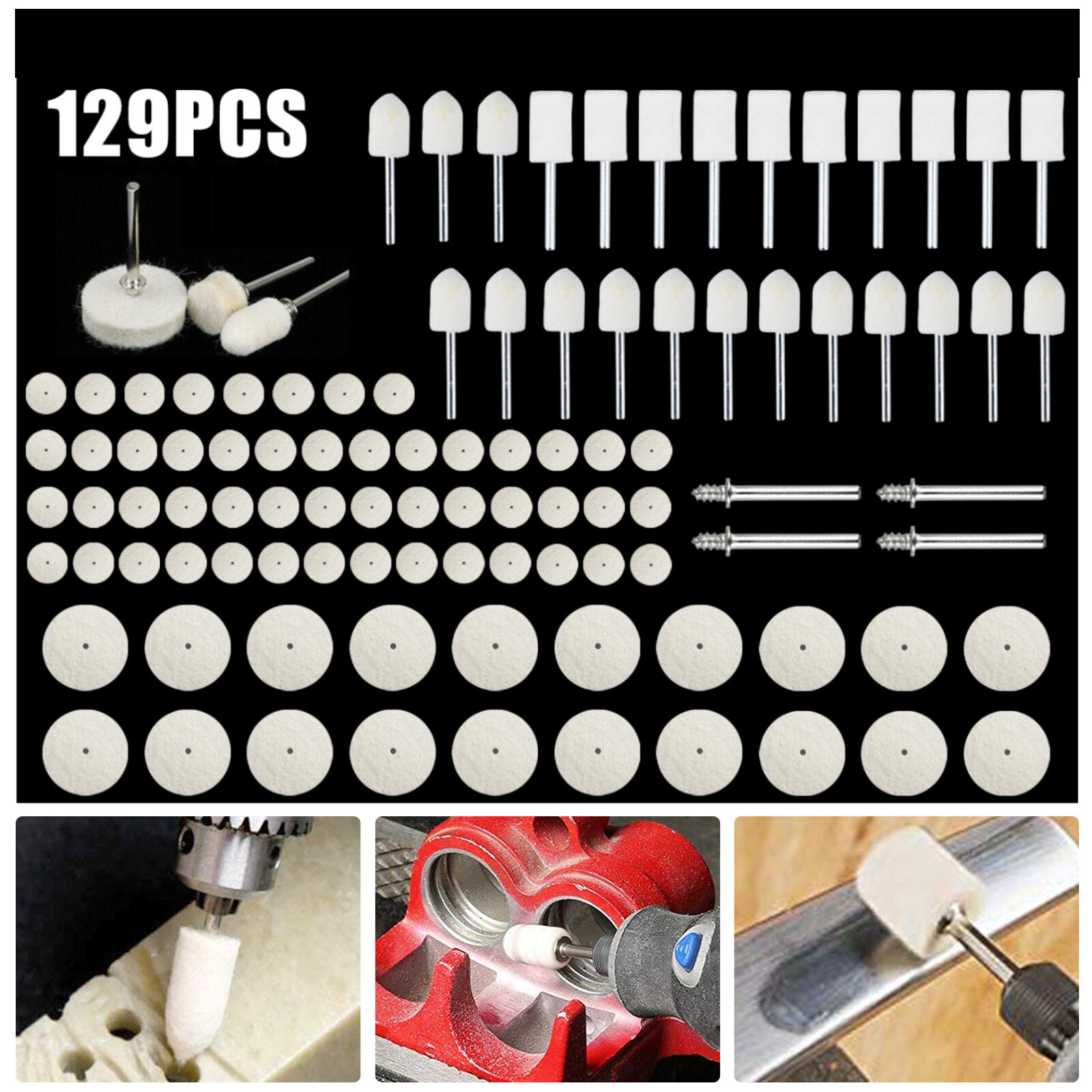 129Pcs Wool Felt Polishing Buffing Pads Waxing Head Wheel for Dremel Accessories gallery