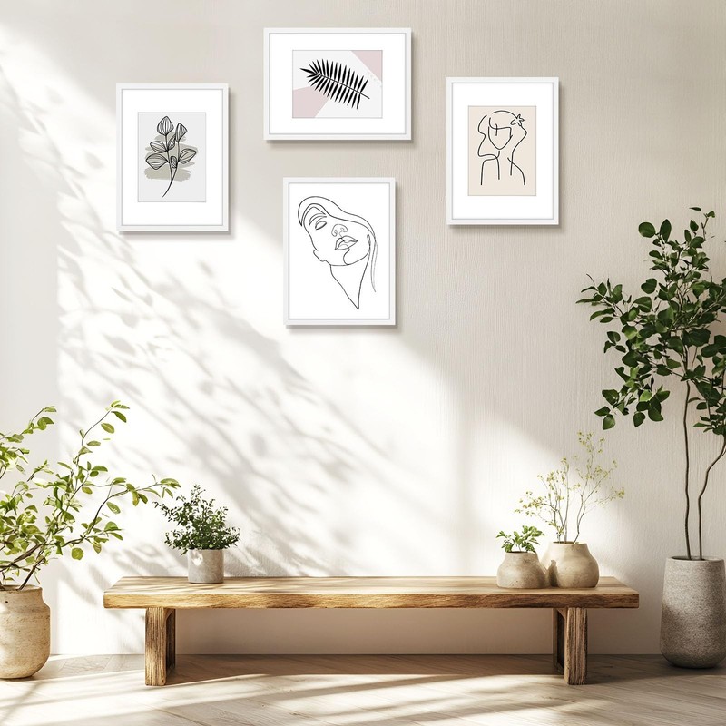 4 Pack 12x16 White Picture Frames 8.5x11 Mat HD Plexiglass Gallery Wall Display gallery