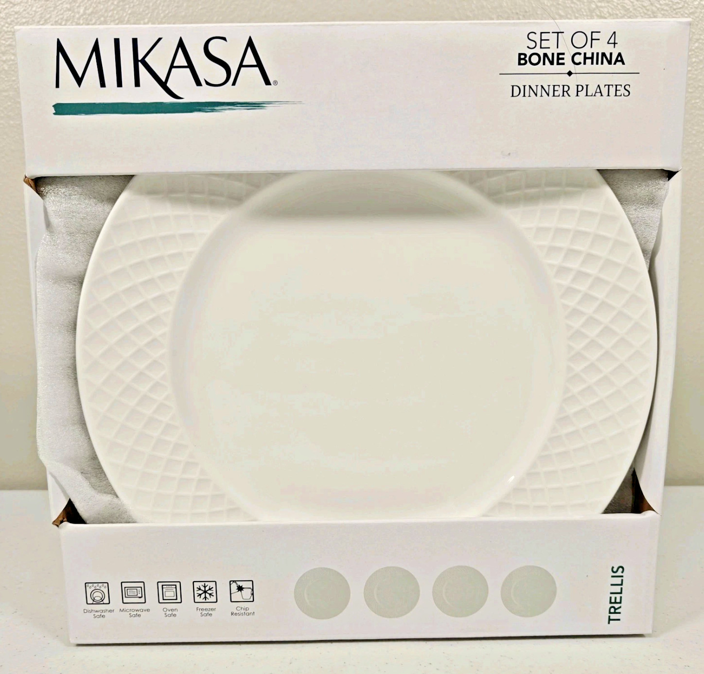 4 Mikasa Trellis Dinner Plates Bone China White 11" NEW Plate Set of 4 gallery