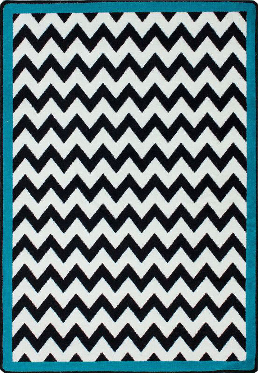 5x8 Milliken Vibe Border Turquoise Modern Chevron Area Rug - Approx 5'4"x7'8" gallery