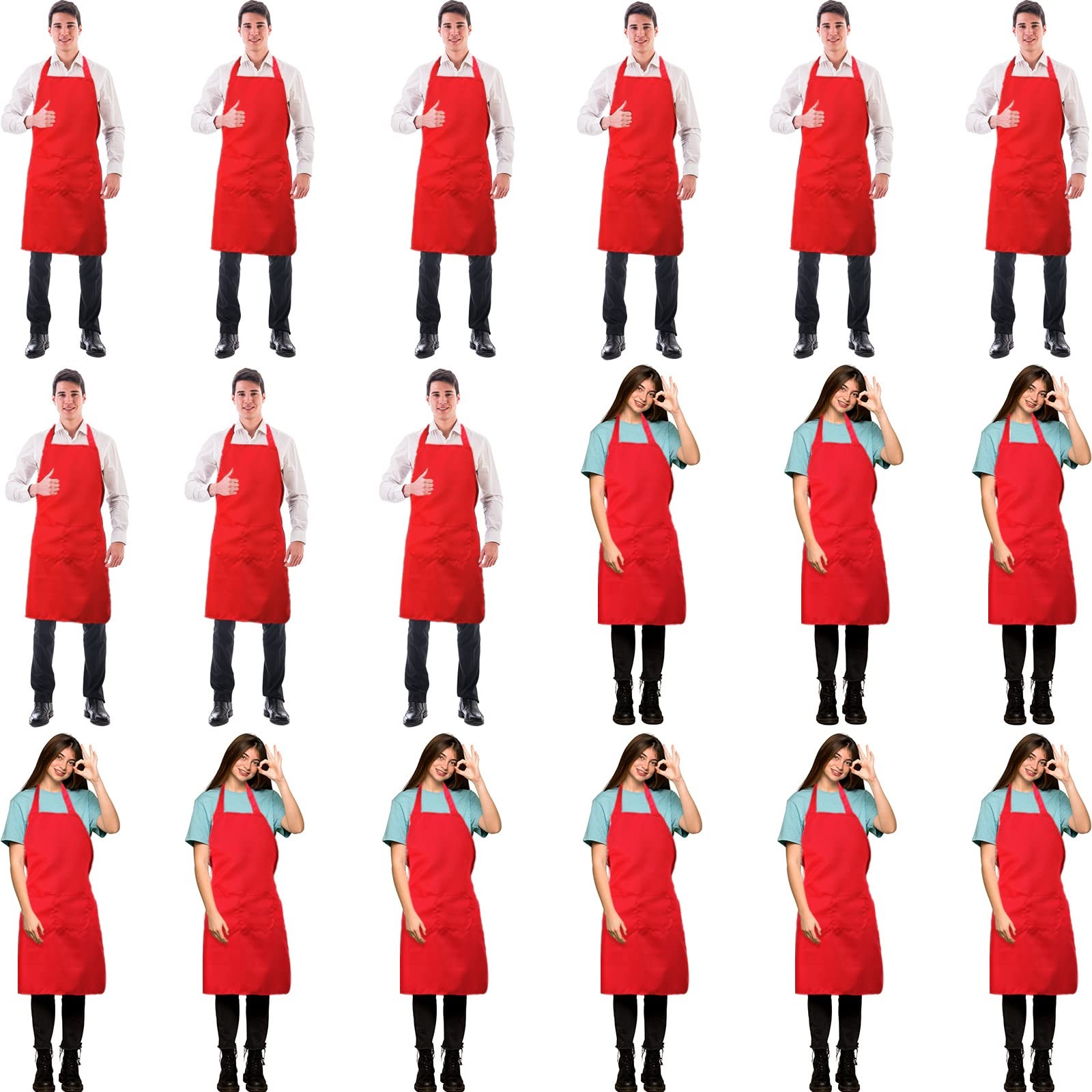 18 PCS Bib Apron Bulk Unisex Plain Adjustable Pocket Chef Cook Craft Red gallery