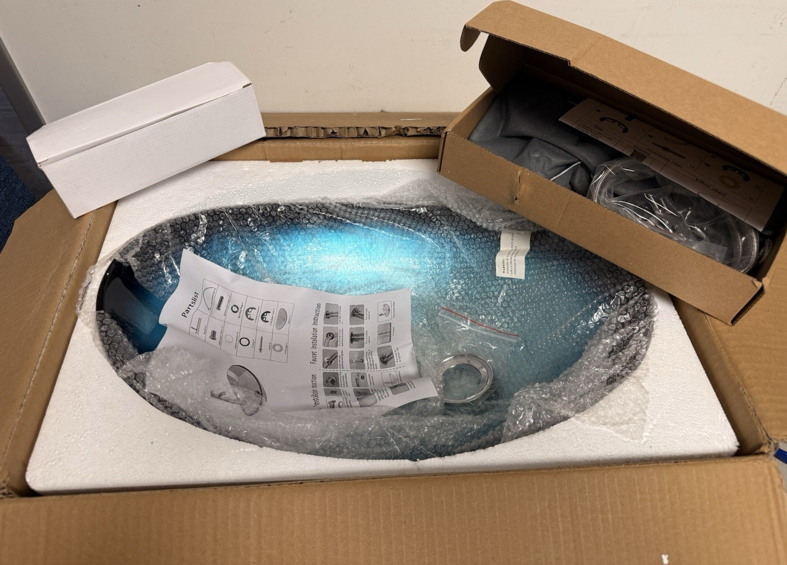 Parisi Modern Matte Blue/White Composite Round Vessel Sink Predrilled w/ Drain gallery