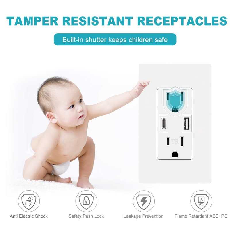 1-10PCS USB Type C Wall Outlet Duplex Receptacle 15A, Smart 2.1A Quick Charging gallery