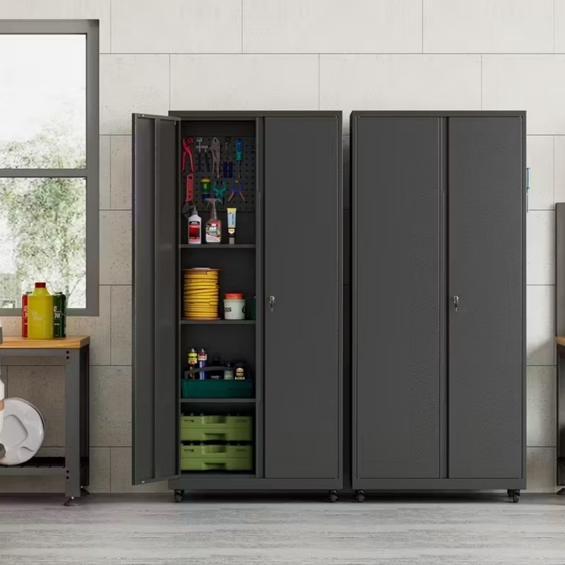 Locking Storage Cabinet w/Adjustable Shelves Metal Garage Tool Cabinet on Wheels gallery