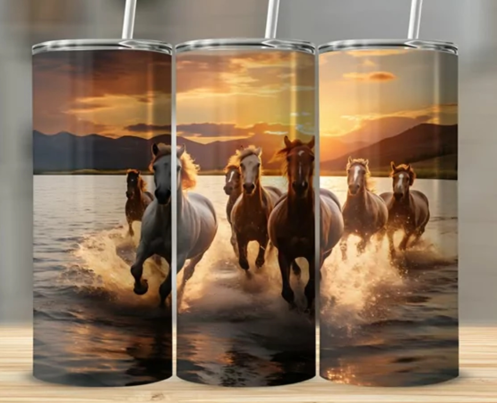 Horses Running at Sunset 20 oz Stainless Steel Tumbler Handmade gallery