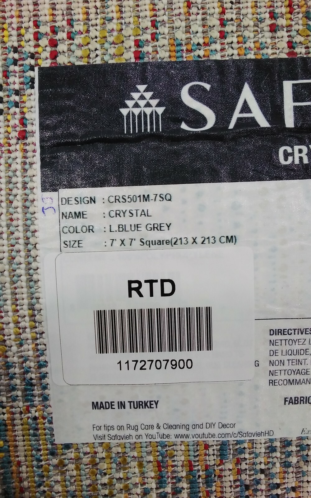 BLUE / GREY 7' X 7' Square Stained Rug, Reduced Price 1172707900 CRS501M-7SQ gallery