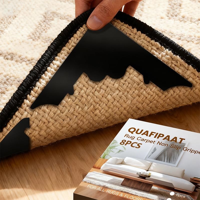 QUAFIPAAT Rug Pad Gripper, 8 Pcs Reusable Non-Slip Pads, for 8PCS, Black gallery