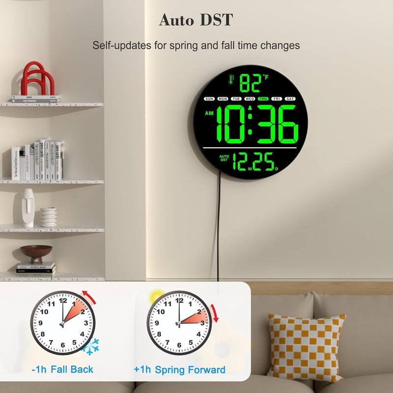 Digital Wall Clock with Large LED Display, Auto-Brightness, Temperature, Low-... gallery