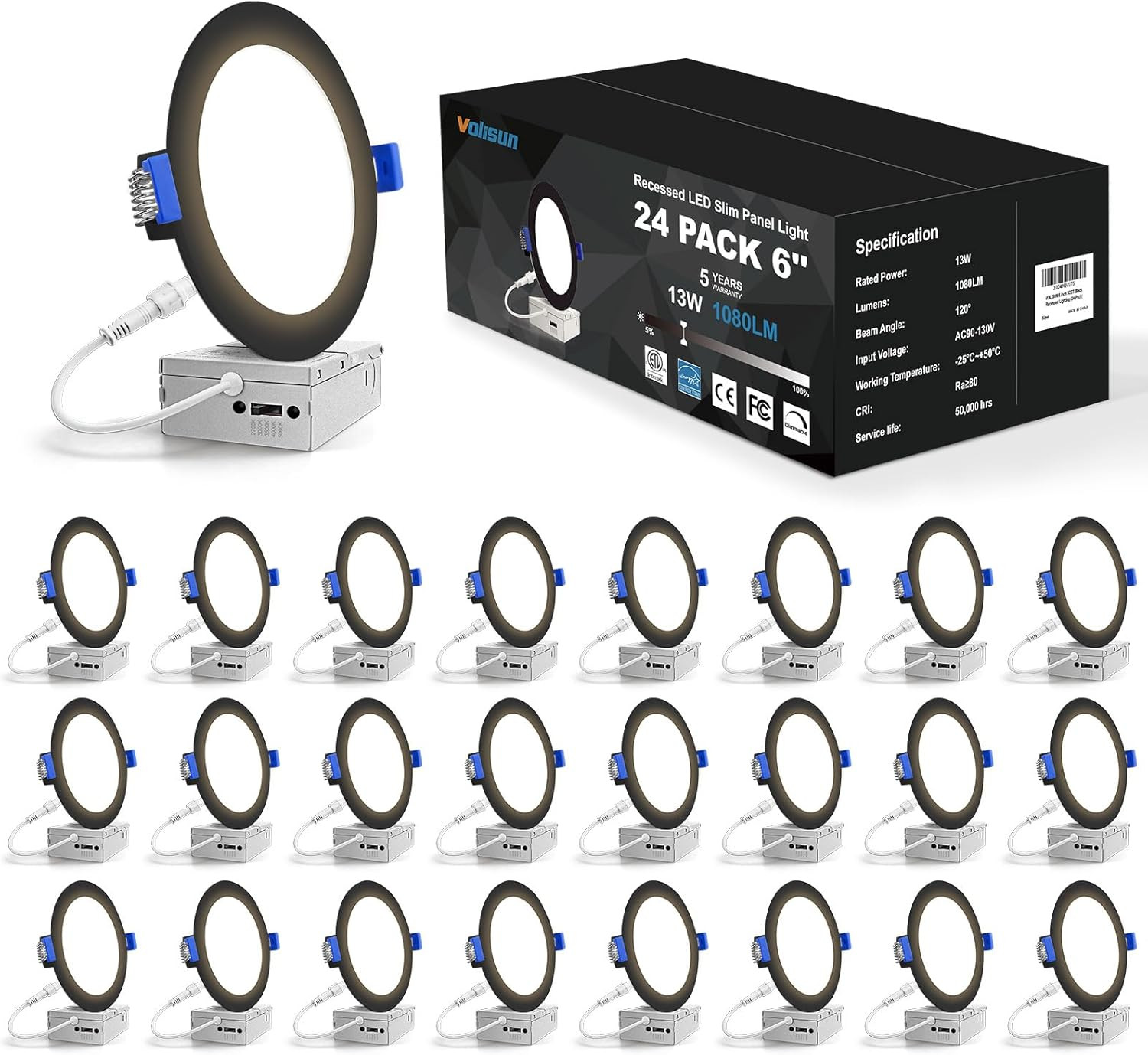24 Pack 6" Dimmable LED Recessed Lights, 5CCT, 1080LM, ETL Certified gallery